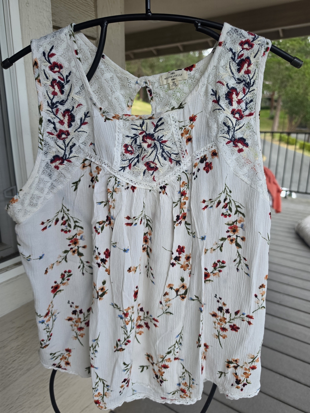 White Floral Embroidered Sleeveless Top